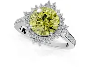 Sunburst Halo Engagement Ring Setting for Fancy Yellow Round Cut Center with Pave Band and Prong Head in Platinum