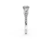3 Stone Engagement Ring Setting for Cushion Cut Center with Crossover Basket, Pave Band and Prong Head in White Gold