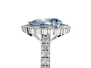 Milgrain Floral Halo Engagement Ring Setting for Fancy Blue Pear-Shaped Center with Pave Band and Prong Head in Sterling Silver