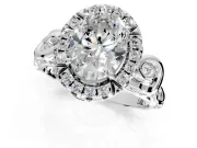 Halo Engagement Ring Setting for Oval Center with Open Scroll Shoulders and Prong Head in Platinum