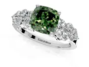 Cluster Engagement Ring Setting for Fancy Green Cushion Cut Center with 2-Row Shoulder Clusters and Prong Head in White Gold