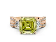 3 Stone Engagement Ring Setting for Fancy Yellow Asscher Cut Center with Pave Twist Band and Prong Head in Rose Gold