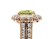 Large Accent Halo Engagement Ring Setting for Fancy Yellow Radiant Cut Center with Pave Split Shank and Prong Head in Rose Gold