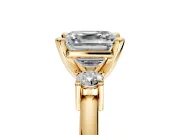 3 Stone Engagement Ring Setting for Asscher Cut Center with Wide Plain Band and Prong Head in Yellow Gold