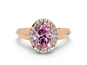 Halo Engagement Ring Setting for Fancy Pink Oval Center with Knife Ridge Cathedral Band and Prong Head in Rose Gold
