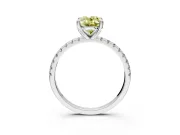 Solitaire Engagement Ring Setting for Fancy Yellow Oval Center with Fine Pave Narrow Band and Prong Head in White Gold