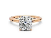 Hidden Halo Engagement Ring Setting for Radiant Cut Center with Thin Rounded Band and Prong Head in Rose Gold