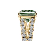 Solitaire Engagement Ring Setting for Fancy Green Princess Cut Center with Pave Split Shank and Prong Head in Yellow Gold