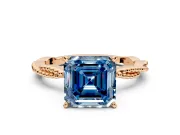 Solitaire Engagement Ring Setting for Fancy Blue Asscher Cut Center with Twist Band and Bead Prong Head in Rose Gold