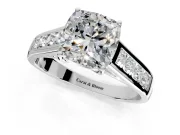 Solitaire Engagement Ring Setting for Cushion Cut Center with Round Cut Channel Band and Prong Head in Sterling Silver