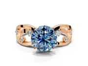 Solitaire Engagement Ring Setting for Fancy Blue Round Cut Center with Criss-Cross Accent Band and Prong Head in Rose Gold
