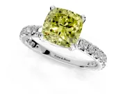 Solitaire Engagement Ring Setting for Fancy Yellow Cushion Cut Center with Shared-Prong Accents and Prong Head in Platinum