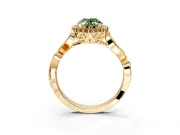 Halo Engagement Ring Setting for Fancy Green Oval Center with Leaf Motif Split Shank and Prong Head in Yellow Gold
