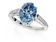 Cathedral Engagement Ring Setting for Fancy Blue Oval Center with Antique-Style Pave Band and Prong Head in Platinum