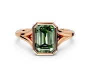 Solitaire Engagement Ring Setting for Fancy Green Emerald Cut Center with V Split Shank and Bezel Head in Rose Gold