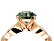 Solitaire Engagement Ring Setting for Fancy Green Round Cut Center with Carved Leaf Shoulders and Prong Head in Rose Gold