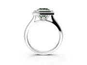 Halo Engagement Ring Setting for Fancy Green Princess Cut Center with Milgrain Pave Band and Bezel Head in Sterling Silver