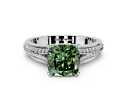 Solitaire Engagement Ring Setting for Fancy Green Cushion Cut Center with Pave Rail Split Shank and Prong Head in Sterling Silver