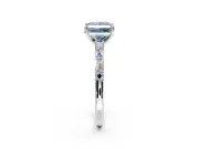 Baguette Engagement Ring Setting for Fancy Blue Princess Cut Center with Alternating Bar-Set Band and Prong Head in Platinum