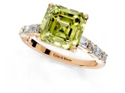 Baguette Engagement Ring Setting for Fancy Yellow Asscher Cut Center with Alternating Bar-Set Band and Prong Head in Rose Gold