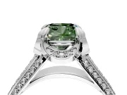 Solitaire Engagement Ring Setting for Fancy Green Cushion Cut Center with Accented Split Shank and Prong Head in White Gold