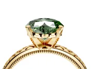 Solitaire Engagement Ring Setting for Fancy Green Heart-Shaped Center with Milgrain X Pattern Band and Prong Head in Yellow Gold