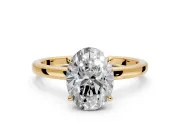 Hidden Halo Engagement Ring Setting for Oval Center with Plain Band and Tall Prong Head in Yellow Gold