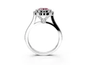 Halo Engagement Ring Setting for Fancy Pink Round Cut Center with Milgrain Frame, Pave Band and Prong Head in Sterling Silver