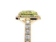 Halo Engagement Ring Setting for Fancy Yellow Radiant Cut Center with Full Pave Band and Prong Head in Yellow Gold