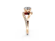 Solitaire Engagement Ring Setting for Round Cut Center with Pave Bypass Swirl Band and Prong Head in Rose Gold