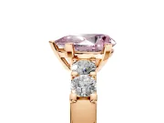 5 Stone Engagement Ring Setting for Fancy Pink Pear-Shaped Center with Plain Band and Prong Head in Rose Gold