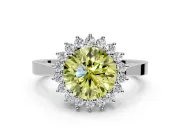 Starburst Halo Engagement Ring Setting for Fancy Yellow Round Cut Center with Flat Cathedral Band and Prong Head in White Gold