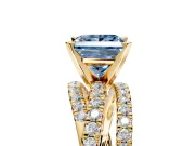 Solitaire Engagement Ring Setting for Fancy Blue Princess Cut Center with Woven 3-Strand Pave Band and Prong Head in Yellow Gold