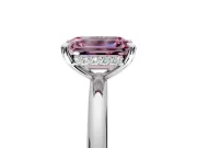 Hidden Halo Engagement Ring Setting for Fancy Pink Emerald Cut Center with Thin Rounded Band and Prong Head in White Gold