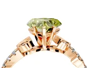 Leaf Motif Engagement Ring Setting for Fancy Yellow Heart-Shaped Center with Pave Band and Prong Head in Rose Gold