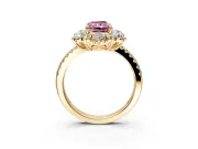 Floral Halo Engagement Ring Setting for Fancy Pink Radiant Cut Center with Pave Accents and Prong Head in Yellow Gold