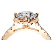 Floral Engagement Ring Setting for Round Cut Center with Pave Band and Floral Prong Head in Rose Gold