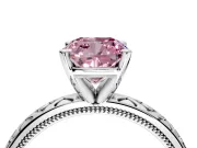 Solitaire Engagement Ring Setting for Fancy Pink Cushion Cut Center with Milgrain X Pattern Band and Prong Head in Platinum