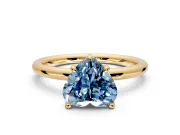 Hidden Halo Engagement Ring Setting for Fancy Blue Heart-Shaped Center with Thin Rounded Band and Prong Head in Yellow Gold