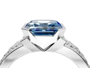 Bezel Engagement Ring Setting for Fancy Blue Asscher Cut Center with Wide Channel-Set Band and Bezel Head in Platinum