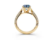 Solitaire Engagement Ring Setting for Fancy Blue Round Cut Center with Multi-Row Accents and Prong Head in Yellow Gold