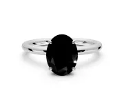Hidden Halo Engagement Ring Setting for Fancy Black Oval Center with Thin Rounded Band and Prong Head in Platinum