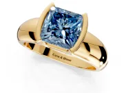 Tension Engagement Ring Setting for Fancy Blue Princess Cut Center with Wide Flat Band and Tension Head in Yellow Gold