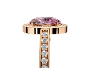 Halo Engagement Ring Setting for Fancy Pink Oval Center with Framed Halo, Pave Band and Prong Head in Rose Gold