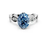 Solitaire Engagement Ring Setting for Fancy Blue Oval Center with Accented Twist Band and Leaf Prong Head in White Gold