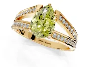 Split Shank Engagement Ring Setting for Fancy Yellow Pear-Shaped Center with Pave Split Shank and Prong Head in Yellow Gold