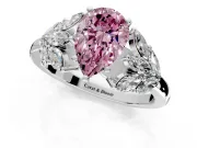 Leaf Cluster Engagement Ring Setting for Fancy Pink Pear-Shaped Center with Marquise Accents and Prong Head in Platinum