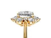 Small-Accent Cluster Halo Engagement Ring Setting for Radiant Cut Center with Plain Band and Prong Head in Yellow Gold