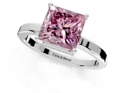 Hidden Halo Engagement Ring Setting for Fancy Pink Princess Cut Center with Wide Flat Plain Band and Prong Head in White Gold