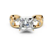 Solitaire Engagement Ring Setting for Princess Cut Center with Criss-Cross Accent Band and Prong Head in Yellow Gold